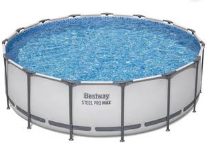 lot 33233 image: Bestway Steel Pro MAX 15 X 48 Above Ground Pool Set - 4231 Gallon, Outdoor Family Pool, Corrosion & Puncture Resistant, Includes Filter, Pump, Ladder & Cover - Retail $499