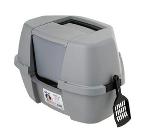 lot 33242 image: Litter Genie Corner Cat Litter Box Enclosed with Scoop, Easy Access, Hooded Litter Tray