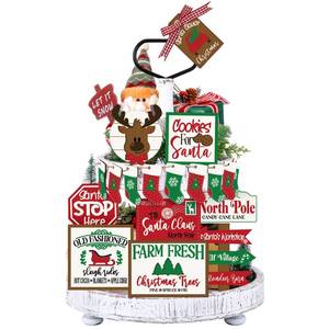 lot 34327 image: 17 Pcs Christmas Tiered Tray Decor Set