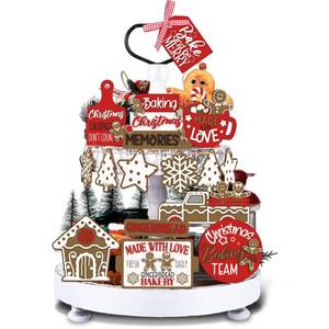 lot 34345 image: 17 Pcs Christmas Tiered Tray Decor Set