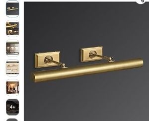 lot 35012 image: 30 Picture Lights HardWired for Wall Brass Picture Lights for Museum, Gold Dimmable Gallery Light, Rotatable 270° Wall Light for Pictures Art Deco Linear Lights for Library, 4 Bulbs Included - Retail $261