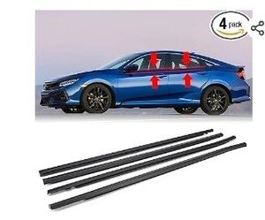 lot 35014 image: 4Pcs Weatherstrip Window Moulding Trim Seal Belt Compatible with 2016-2021 Honda Civic 4 Door Sedan