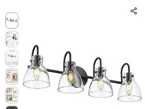 lot 35021 image: 4-Light Bathroom Light Fixtures, Bathroom Vanity Light with Clear Glass Shade, Modern Vanity Lighting Fixtures Over Mirror Living Room Hallway, BX-VL02MB-4CG - Retail $72