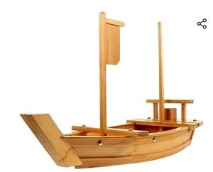 lot 35024 image: 24 Inch Wooden Sushi Boat Serving Tray, Large Sushi Boat Plate for Sashimi Board Seafood Party, Great for Sushi Restaurant or Home (24inch61cm) - Retail $56