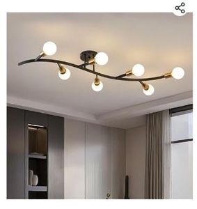 lot 35025 image: Black and Gold Modern Sputnik Semi Flush Mount Ceiling Light Fixture 7-Lights, Mid Century Minimalist sputnik Chandelier for Living Room, Dining Room, Bedroom, Kitchen, Hallway(Bulbs Not Included) - Retail $160