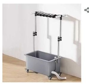 lot 35026 image: Freestanding Floor Mop Sink with 26cm Deep Basin, 93-124cm Adjustable Height Broom Mop Holder Organizer Movable Mop Sink with Wheels for Laundry Backyard Garage - Retail $238