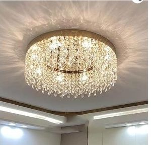 lot 35027 image: Modern Crystal Chandelier 24 inch Large Gold Chandeliers Ceiling Light Round Raindrop Chandeliers Flush Mount Lighting Fixture for Living Room Dining Room Bedroom - Retail $220