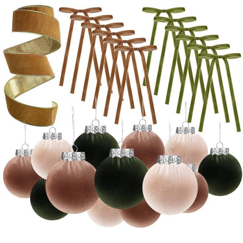lot 7134 image: 38 Pcs Christmas Velvet Ornaments Decor Kit 3.15