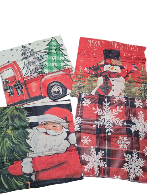 lot 32119 image: Double Sided Christmas Holiday Garden Pillowcase Collection, 17 x17in, Set of 4