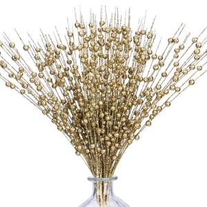lot 34387 image: 10 Boxes of efivs arts 10 Pack Golden Artificial Glitter Berry Stems 15.7 Fake Christmas Picks