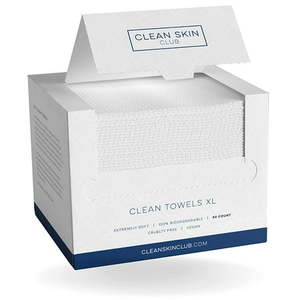 lot 34392 image: Clean Skin Club Clean Towels XL  Dermatologist Approved 100% USDA Biobased Face Towel  Disposable Clinically Tested Face Towelette  Makeup Remover Dry Wipes  Ultra Soft  50 Ct  1 Pack
