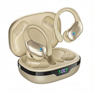 lot 34395 image: HAOYUYAN Wireless Earbuds Bluetooth 5.3 Headphones with 80H Playback, IPX7 Waterproof Over Ear Buds with LED Power Display for Sports Running Workouts (Khaki)