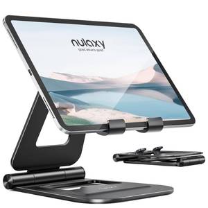 lot 34396 image: Nulaxy Aluminum Dual Foldable iPad Stand, Fully Adjustable Desktop Tablet Holder, Tablet Accessories for Office Kindle Compatible with Mobile Devices iPad ProAirMini, iPhone ProMaxPlus, Black