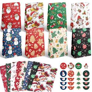 lot 34417 image: 32 Pack Christmas Goodie Bags with Stickers, 8 Unique Designs