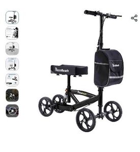 lot 35035 image: BlessReach Steerable Knee Walker Deluxe Medical Scooter for Foot Injuries Compact Crutches, with Dual Rear on-Wheel Brake and Shock Absorption Under The Knee pad, purple  - Retail $100