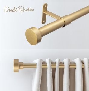 lot 35046 image: Dwell Studio Adjustable Window Curtain Rod, 34 Iron Material, Adjustable 20-120 Inch Kit, Satin Brass