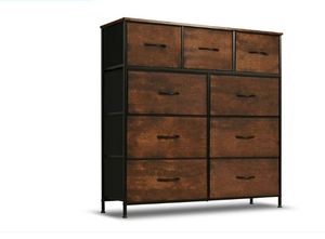 lot 35051 image: 9 Drawer Dresser, Wide Chest Of Drawers Nightstand Storage Tower Storage Dresser Fabric Dresser With Wood Top for Living Room, Bedroom, Hallway, Rust