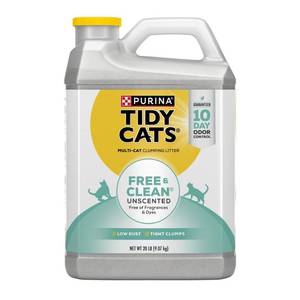 lot 35058 image: Purina Tidy Cats Free & Clean Unscented Eliminate Cat Odor Clumping Cat Litter for Multiple Cats - 20lbs