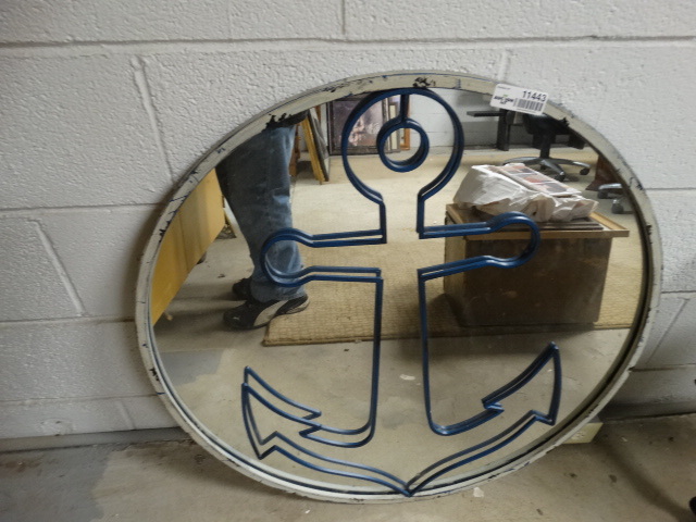 lot 11443 image: Awesome round metal frame Anchor wall mirror