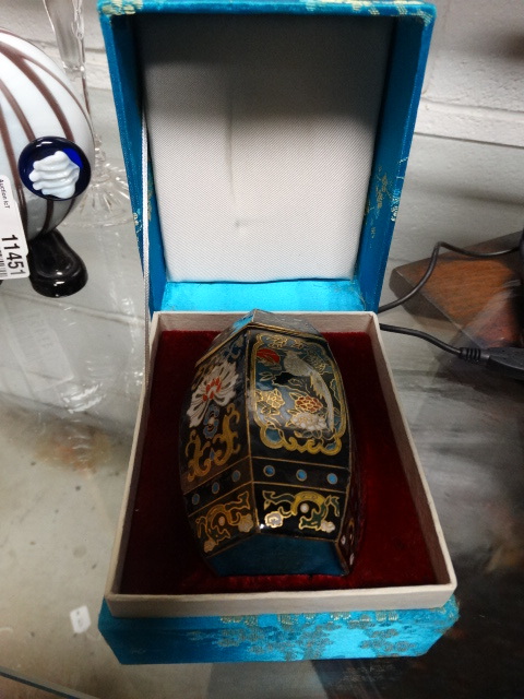lot 11448 image: Japenese design brass & enamel trinket box in gift box