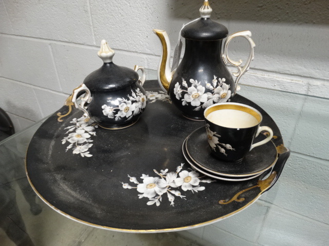 lot 11493 image: Painted ceramic tea set w tray