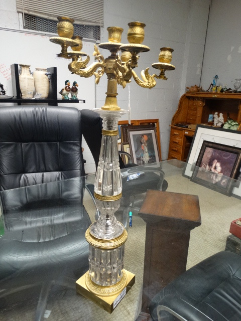 lot 11531 image: Large brass centerpiece candle holder w swans