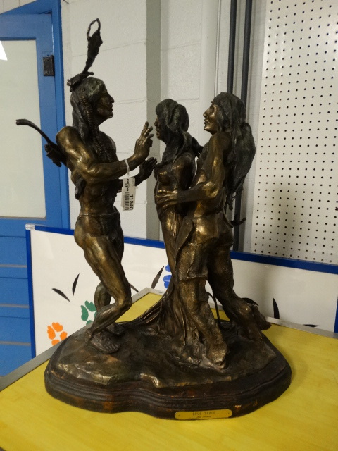 lot 11540 image: Jim Thomas Native American Bronze statue  Love Trade
