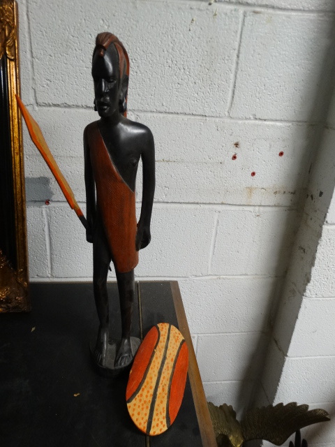 lot 11545 image: Wood carved African tribal figure w spear