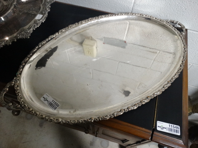 lot 11550 image: Large silver plate serving tray w 2 handles