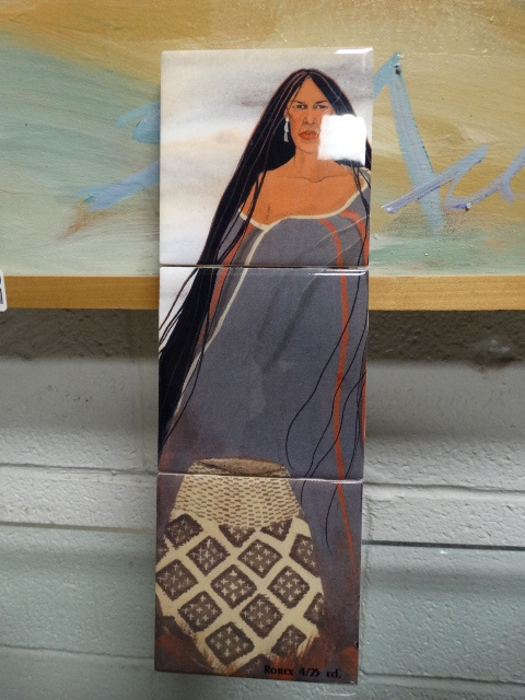 lot 11557 image: Jeanne Rorex Bridges 3 tile art- Signed & numbered-Her Cherokee Basket