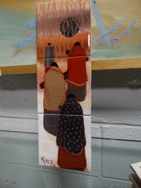 lot 11555 image: Jeanne Rorex Bridges 3 tile art- Signed & numbered-Winter Sunset