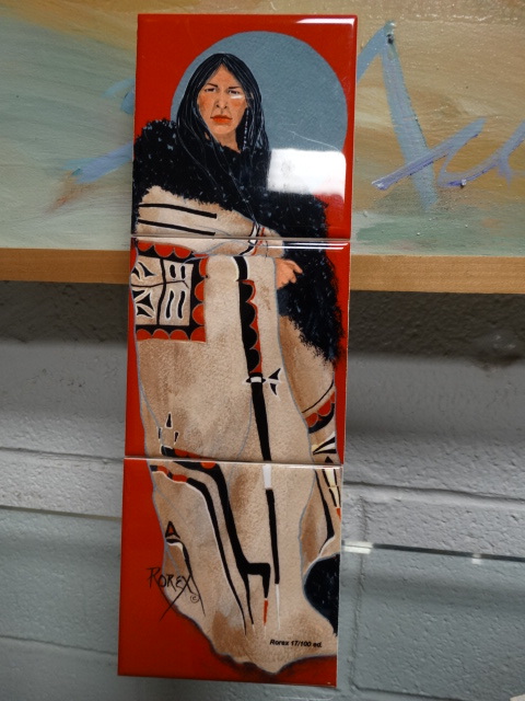 lot 11554 image: Jeanne Rorex Bridges 3 tile art- Signed & numbered-Buffalo Robe