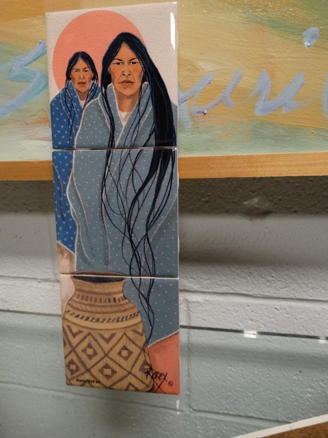 lot 11552 image: Jeanne Rorex Bridges 3 tile art- Signed & numbered-Basket Weavers