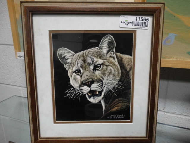 lot 11565 image: Framed scratchboard print signed & numbered- Martiena R. Richter