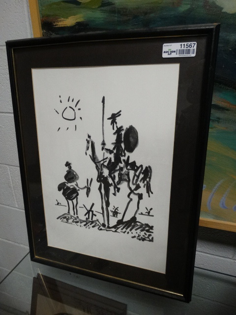 lot 11567 image: Framed Print- 1955 sketch Don Quixote By Pablo Picasso-