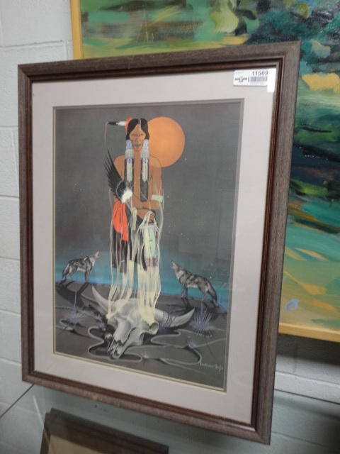 lot 11569 image: Large framed Native American Print- Blackbear Bosin