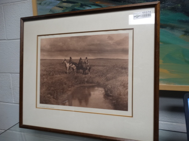 lot 11574 image: Framed Native American print- Edward S. Curtis- The Three Chiefs- Piegan