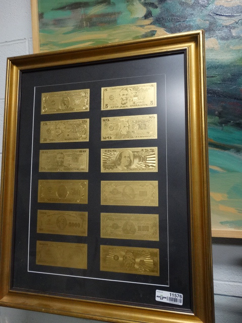 lot 11576 image: Framed 99.9% gold bank display notes-12 display notes-
