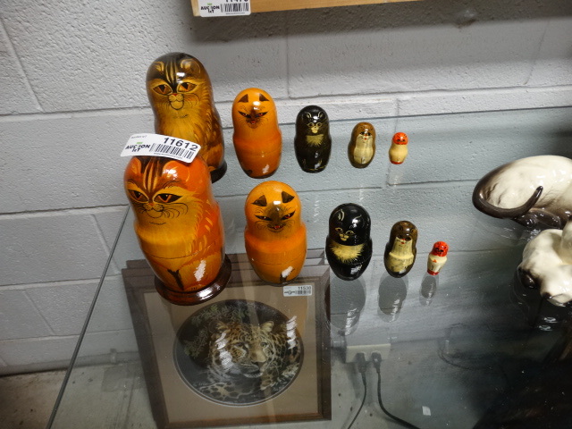 lot 11612 image: Cats Wooden Nesting Doll Matryoshka Russian Dolls 5pc - 2 sets