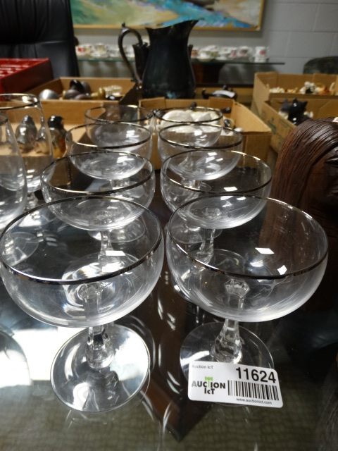 lot 11624 image: Set of 8 Fostoria silver rim stemware