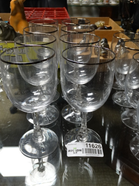 lot 11626 image: Set of 8 Fostoria silver rim stemware-