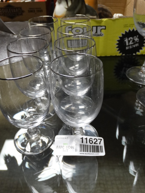 lot 11627 image: Set of 8 Fostoria silver rim stemware-