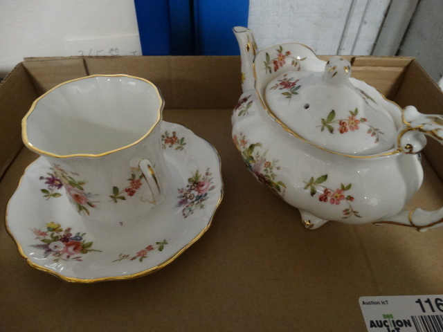 lot 11636 image: 3 pc Hammersley china- Tea pot cup-saucer-