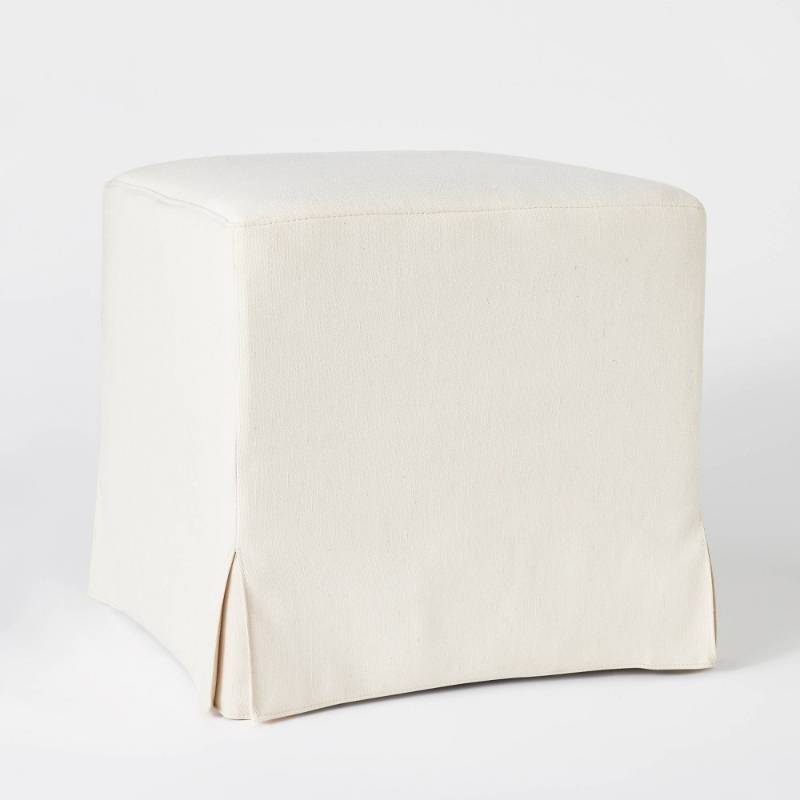 lot 13754 image: Lynwood Slipcover Cube Ottoman Cream - Threshold -designed with Studio McGee Upholstered Bench, No Assembly Required Retails $110