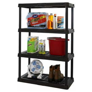 lot 15679 image: HART 4-Tier Ventilated Plastic Storage Shelf Unit 600 lbs. Capacity, Black (18Wx36 D x53H) - Retail $59