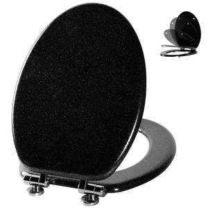 lot 15683 image: Angol Shiold Glitter Toilet Seat Molded Wood Elongated Toilet Seat with Quietly Close and Quick Release Hinges, Easy to Install also Easy to Clean (Elongated 18.5, Black)