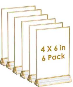 lot 15692 image: UNIQOOO Acrylic Sign Holders with Gold Border, Pack of 6  4x6 Double Sided Clear Frame