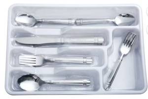lot 15704 image: Mainstays 49 Piece Elena Adult Stainless Steel Flatware and Organizer Tray Value Set Silver, Service for 8
