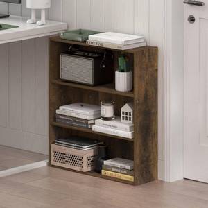 lot 33289 image: Basic 26 in. Tall Amber Pine Wood 3-Shelf Bookcase with Open Shelf
