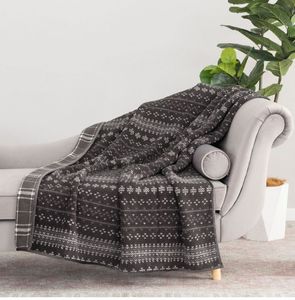 lot 33299 image: Berkshire Life Reversible Printed Hampshire Soft Throw Blanket, Glacier Fair Isle 2 Pack